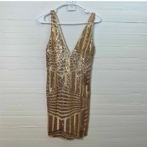 BBX Lephsnt Womens Dress Size S Gold Sequined Lined Short Back Zip